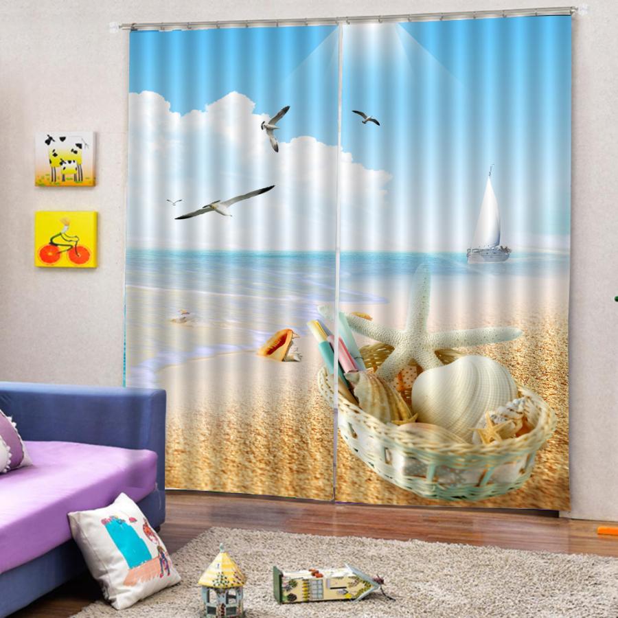 3D 海の景色 窓カーテン 遮光 ウィンドウカーテン リビングルーム 装飾