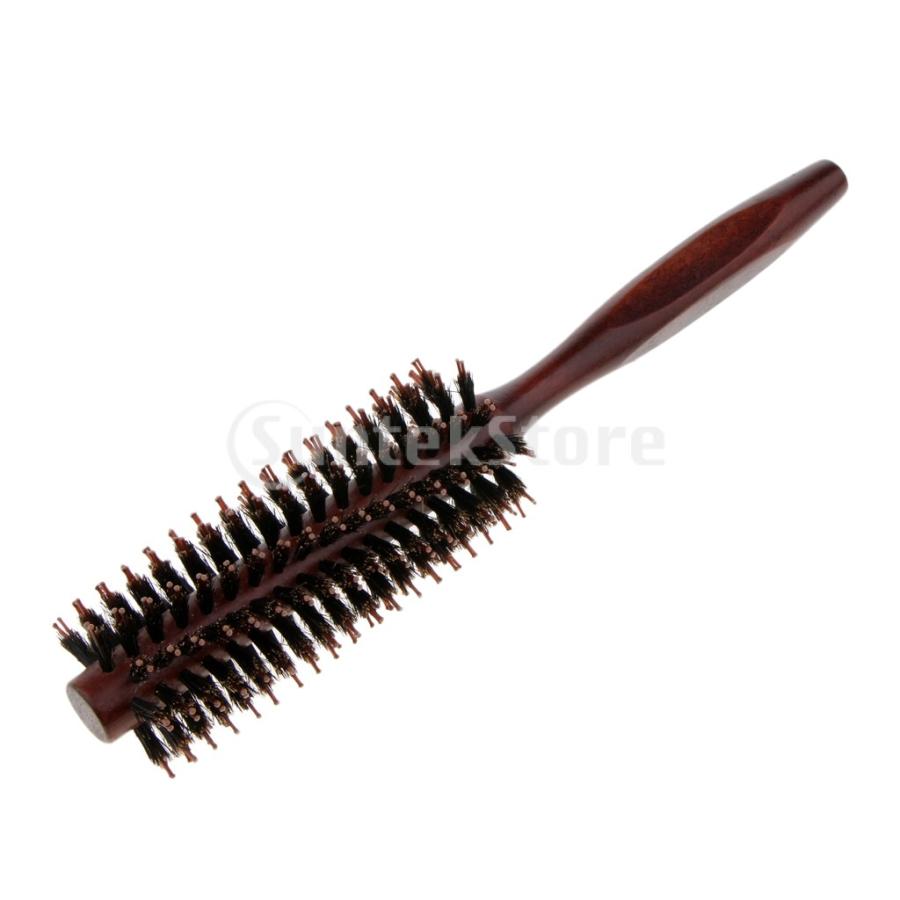木製ハンドル丸い櫛自然な毛の整髪ヘアブラシ : STKショップ - 通販