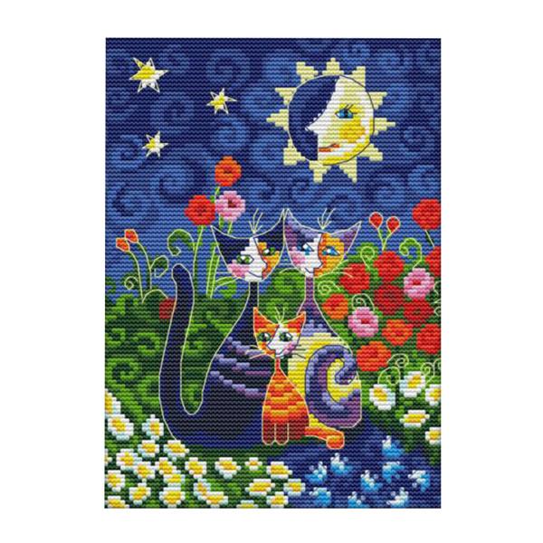クロスステッチキット 3匹の猫＆花 刺繍セット 正確なプリント DIY