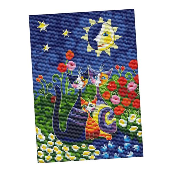 クロスステッチキット 3匹の猫＆花 刺繍セット 正確なプリント DIY