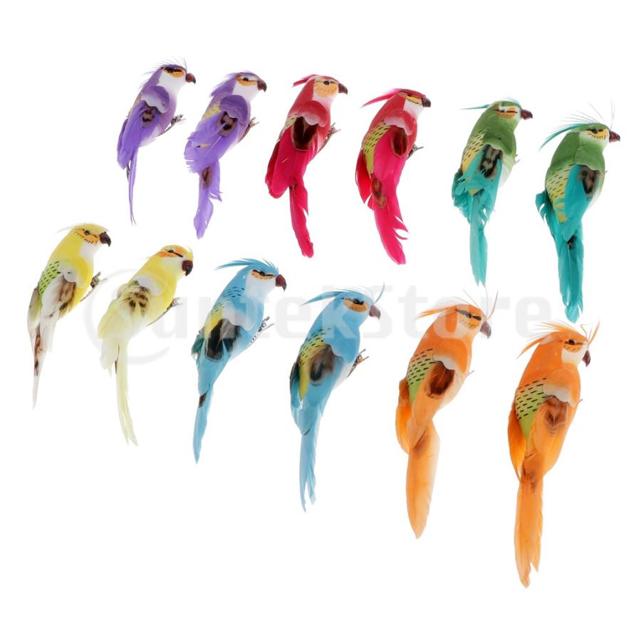12個 オウム 置物 鳥 オブジェ 本物そっくり 木の枝 シェルフ 足