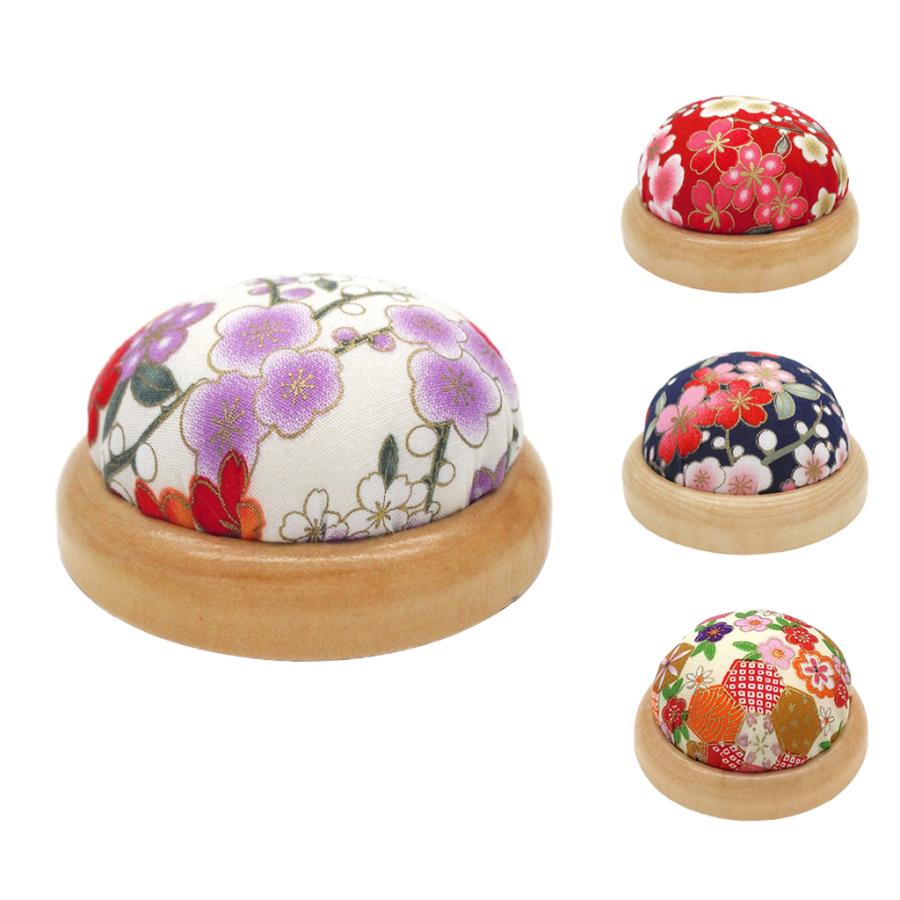 ピンクッション 針山 針刺し 裁縫道具 木製ベース 花柄 和風 ピンクッション 針山 針刺し 裁縫道具 木製ベース 花柄 和風