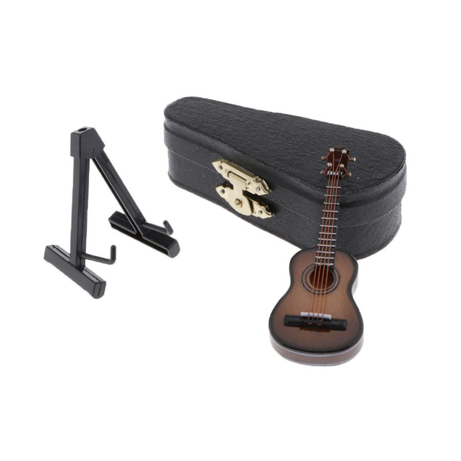 1/12ドールハウスミニチュアウッドギタースタンド楽器付き : STK
