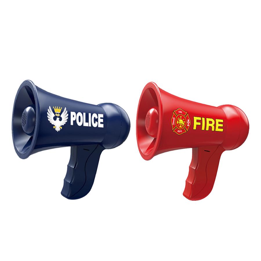 サイレンの音のスピーカーのおもちゃが付いている演劇の警察の消防士の 