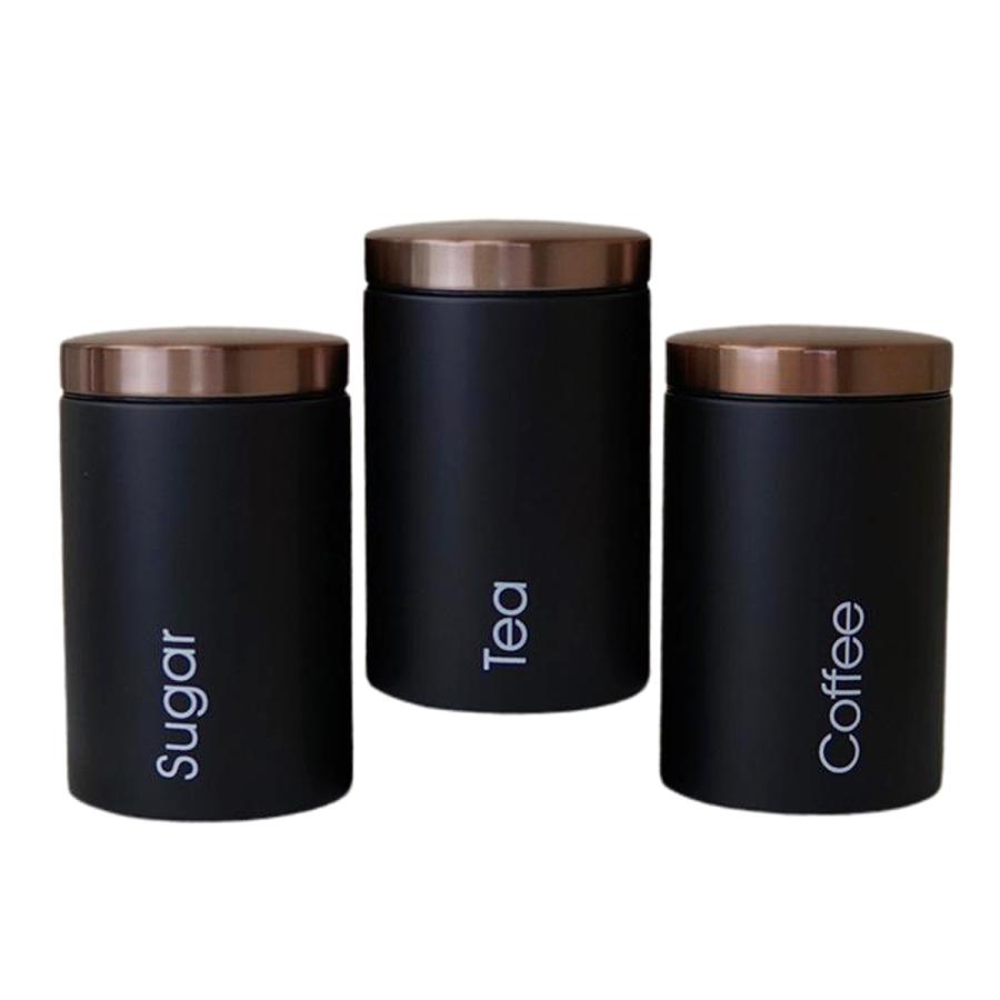 蓋付き3個の金属容器.コーヒー.紅茶.砂糖食品保管容器瓶蓋付き : STK