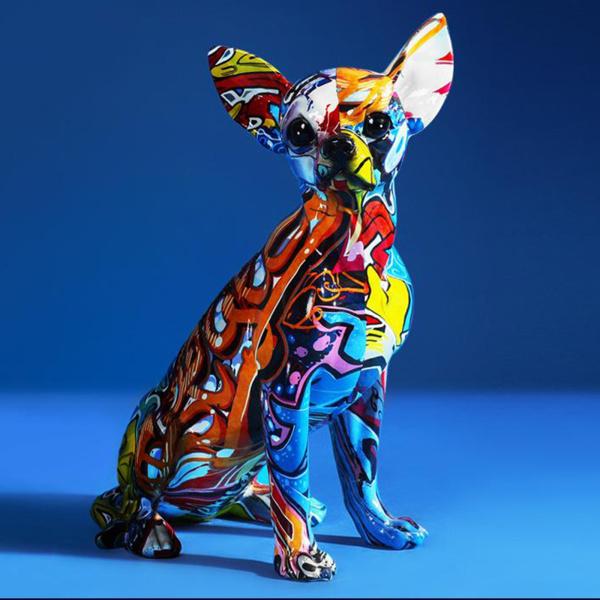 ✨未使用 置物 オブジェ彫刻 アート犬彫刻樹脂工芸品彫像家の装飾品 カラフルな犬の置物樹脂クラフト動物犬像彫刻家の装飾のため