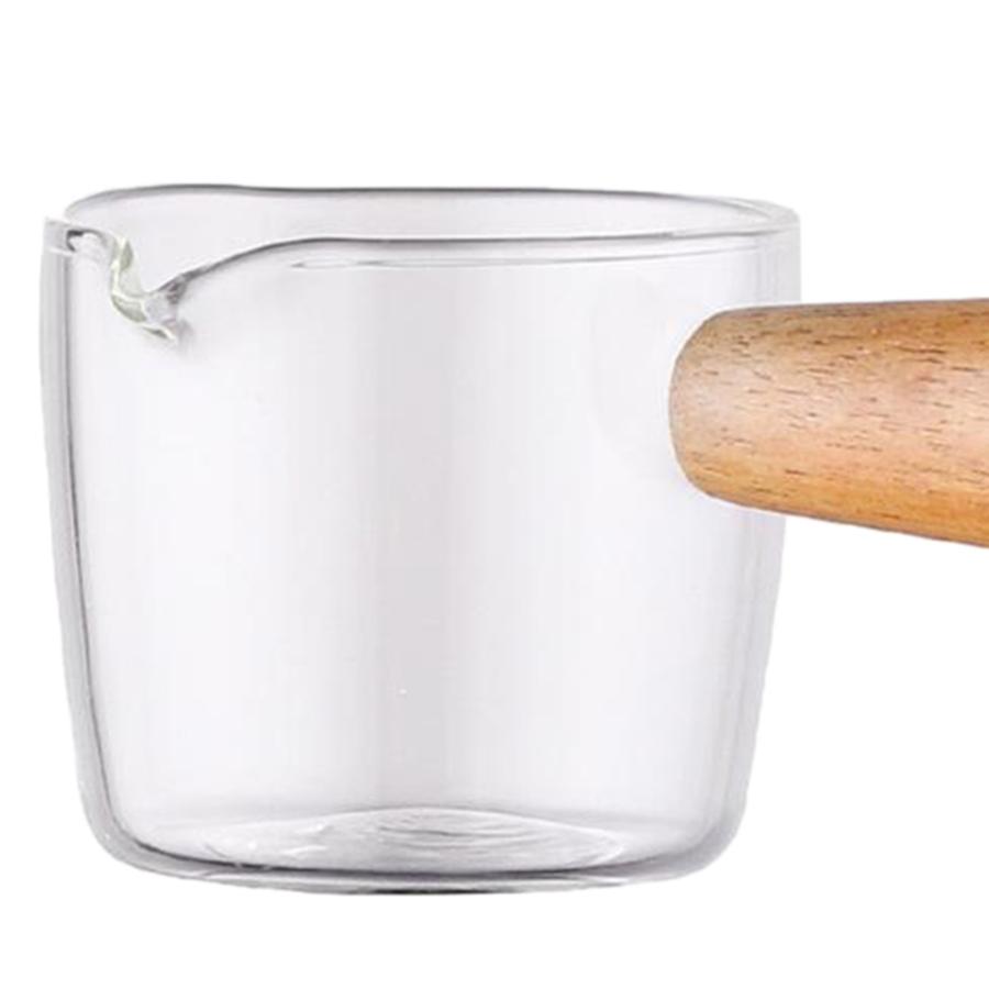 ミルクポット ガラス ミニ 鍋 多機能 木製ハンドル ミルクピッチャー