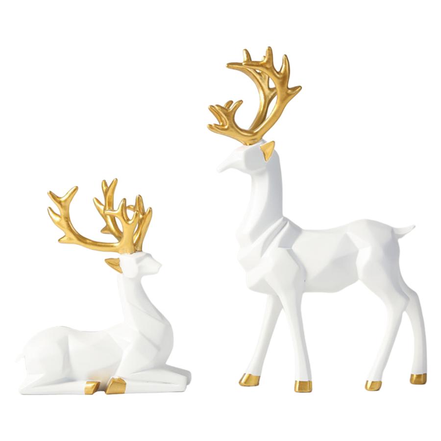 【極美品】 トナカイ&ヒョウ インテリア雑貨 2個セット 2個クリスマストナカイ置物像樹脂妖精ガーデン彫刻クリスマス