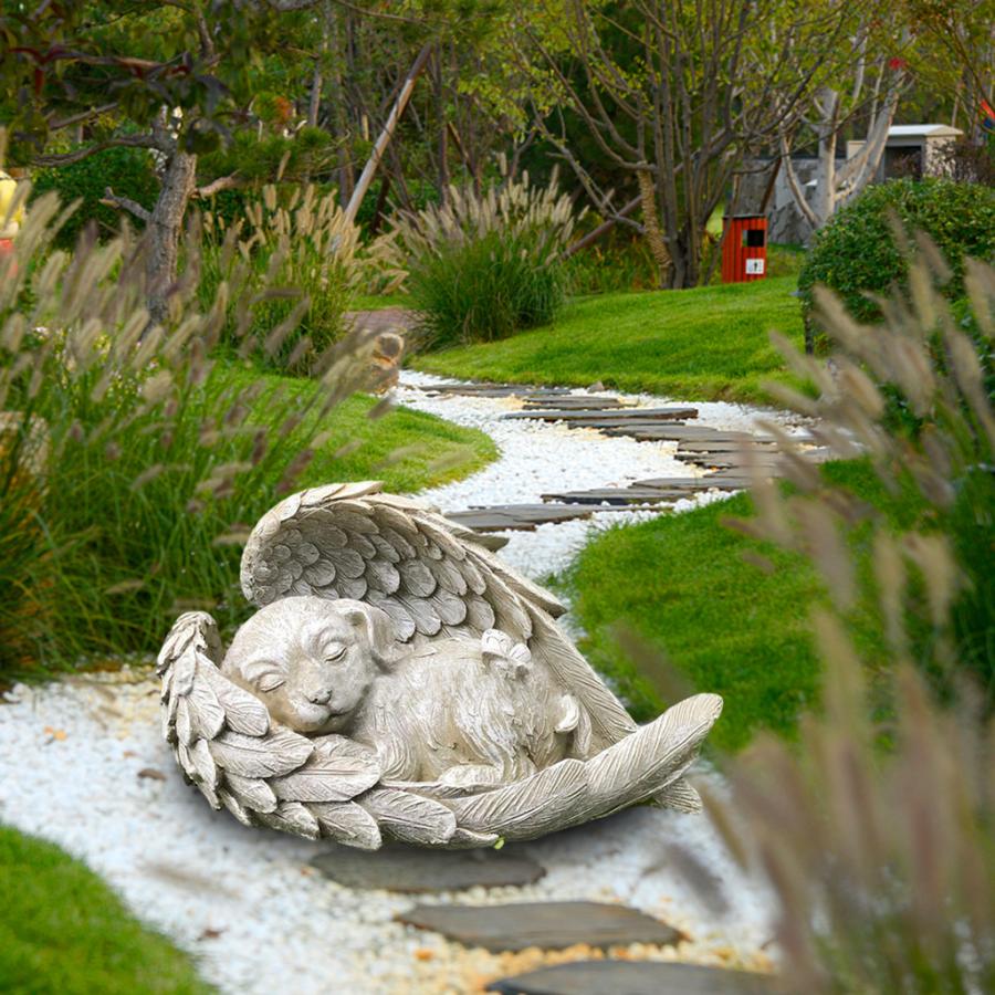 ガーデン天使犬/猫像コレクション.樹脂と石の装飾的な庭メモリアル