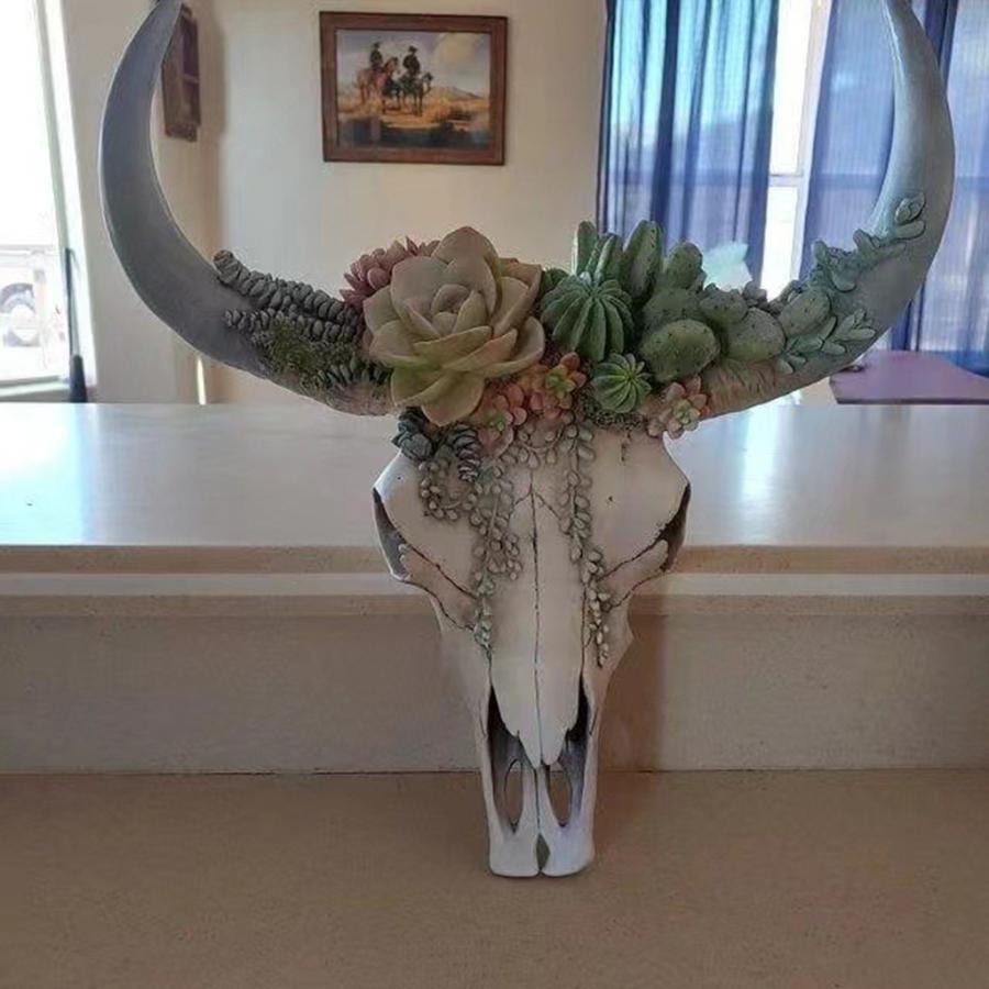 Longhornのブルスカルヘッド壁の装飾3D花フェイク牛の頭蓋骨の彫刻の装飾壁アートベッドルーム.バスルーム.オフィス.素朴な壁の装飾のギフト