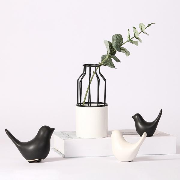 鳥の置物彫刻像花瓶セットの家の装飾