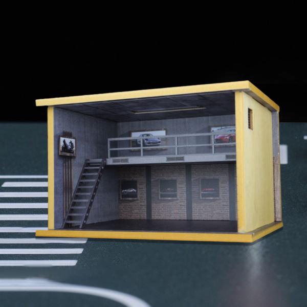 ダブルデッカー車駐車場モデルシーン木製シミュレーション組み立て