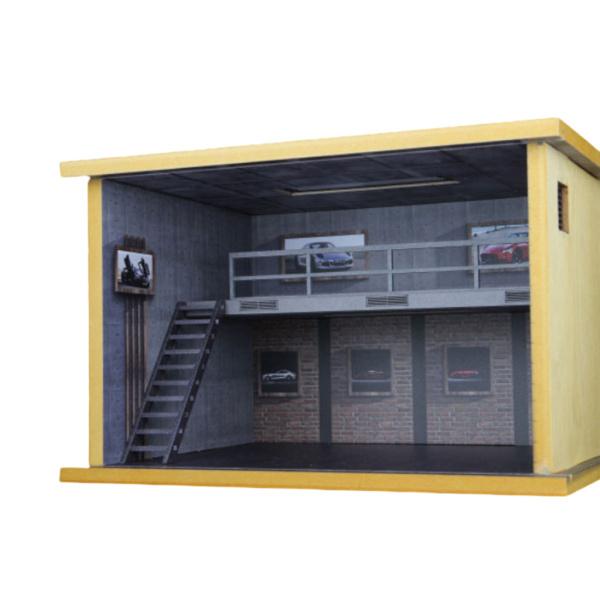 ダブルデッカー車駐車場モデルシーン木製シミュレーション組み立て