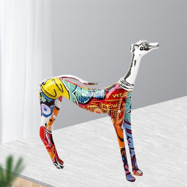 樹脂カラフルな犬の置物落書きドーベルマン像装飾工芸品