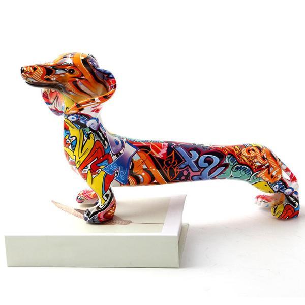 樹脂カラフルな犬の置物落書きダックシュンド像装飾工芸品コレクション