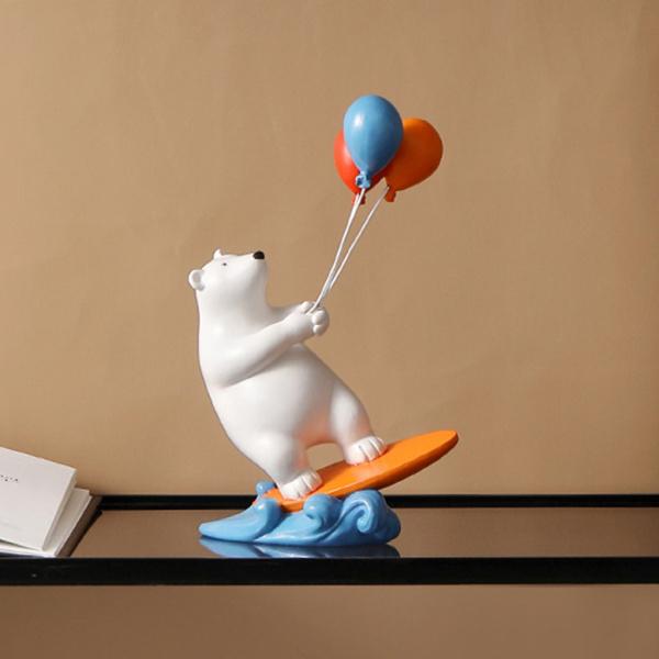 サーフィンクマの像かわいいクマが風船を持っている小さな置物家の棚の装飾素朴な自然愛好家のギフト｜stk-shop｜05