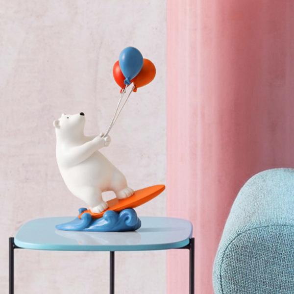 サーフィンクマの像かわいいクマが風船を持っている小さな置物家の棚の装飾素朴な自然愛好家のギフト｜stk-shop｜06