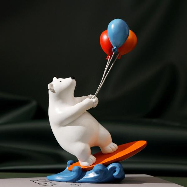 サーフィンクマの像かわいいクマが風船を持っている小さな置物家の棚の装飾素朴な自然愛好家のギフト｜stk-shop｜07