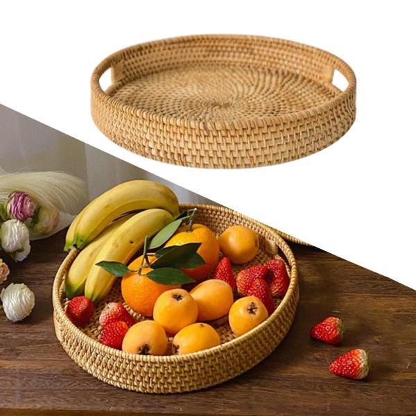 籐 トレイ ラタン 籐バスケット お盆 トレー 朝食トレー 手織り 伝統的