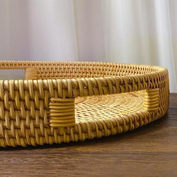 籐 トレイ ラタン 籐バスケット お盆 トレー 朝食トレー 手織り 伝統的