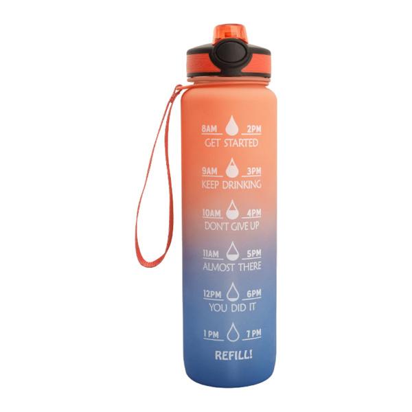 タイムマーカーストロー付きの大型1L飲料水ボトルは、あなたが飲む水量