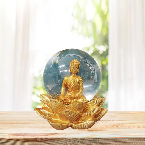 瞑想仏像、ホームオフィス卓上デスクトップスピリチュアルリビングルーム装飾のための仏装飾置物水晶玉