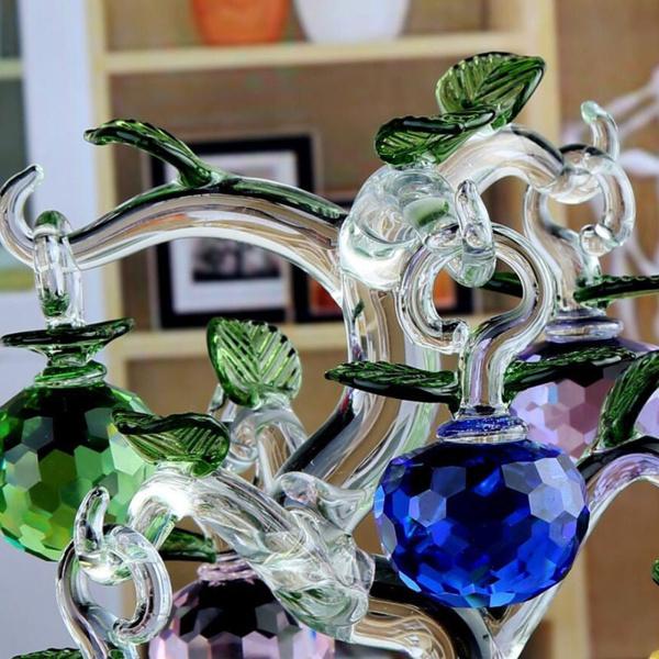 クリスタルアップルツリーガラスりんご風水工芸品家の装飾置物