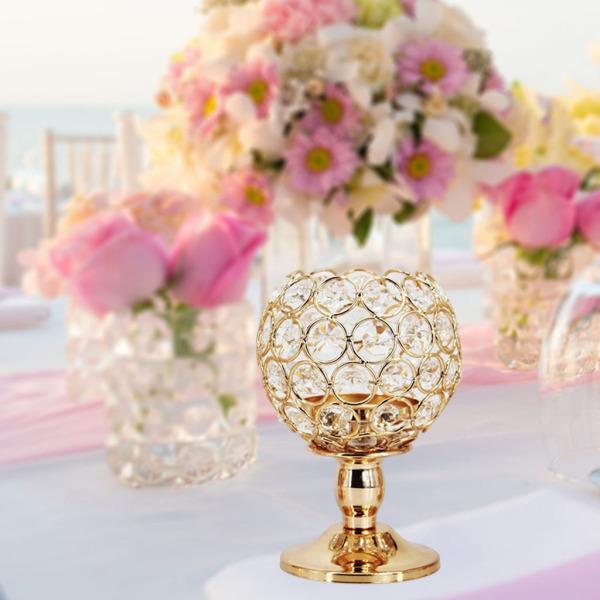 ゴールドクリスタルキャンドルホルダー燭台テーブルセンターピースの