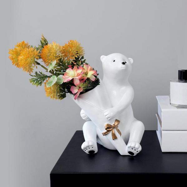 クマの花瓶の彫刻ドライフラワーアレンジメント寝室庭の装飾オフィス
