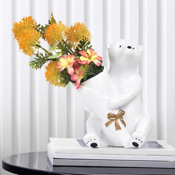 クマの花瓶の彫刻ドライフラワーアレンジメント寝室庭の装飾オフィス