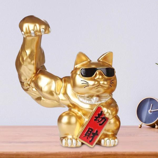 中国の筋肉の腕招き猫の置物強力な巨大な腕の店のオープニングの装飾