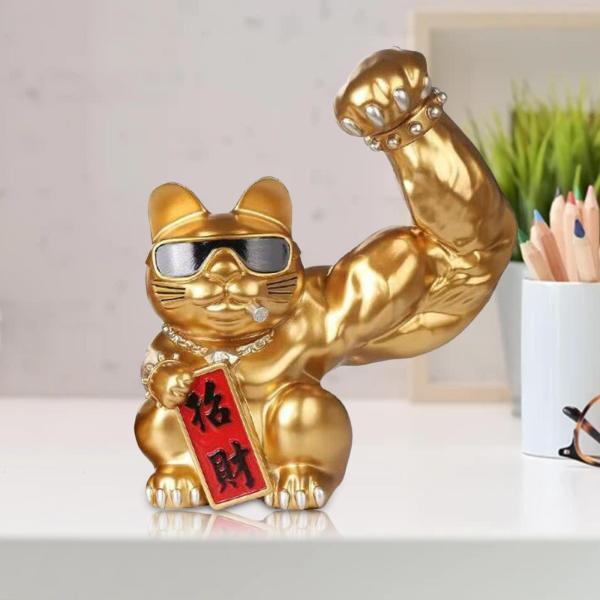 中国の筋肉の腕招き猫の置物強力な巨大な腕の店のオープニングの装飾