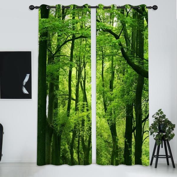 森の木の風景の窓のカーテンジャングル野生の自然繁栄する装飾用