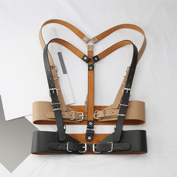 PUレザーレディースウエストハーネスベルトアンダーバストコルセット