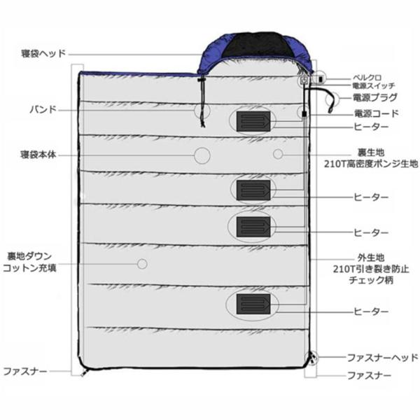 電熱寝袋 寝袋 冬用 シュラフ 封筒型 電気シュラフ 発熱できる寝袋  アウトドア キャンプ 防災用 防水 快適温度：-15°c-c｜stk-shop｜11