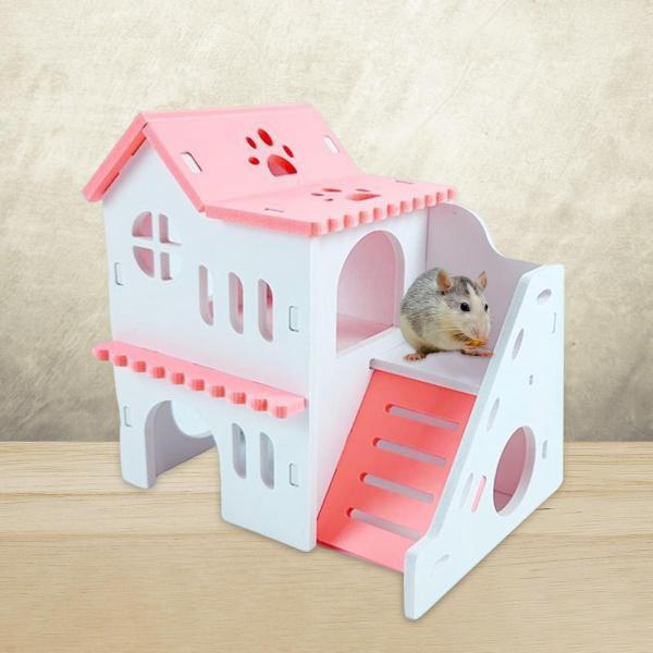 小動物の隠れ家 木製ハムスターハウス はしごを登るエクササイズ
