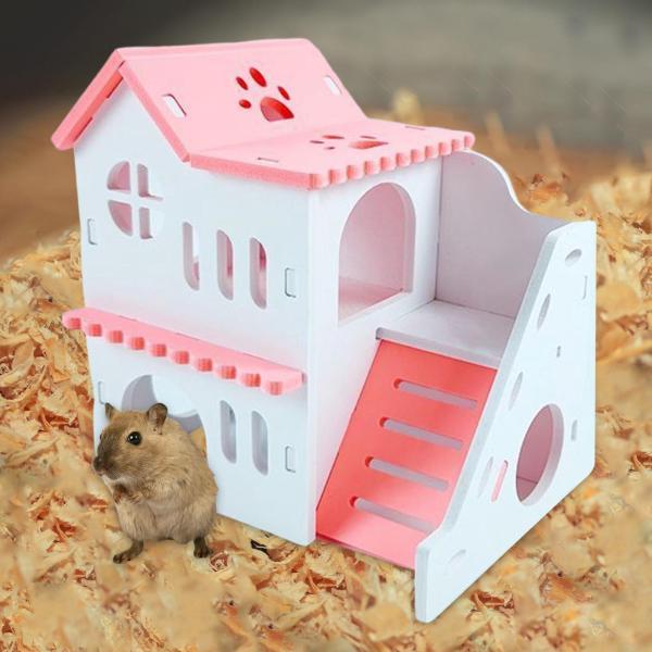 小動物の隠れ家 木製ハムスターハウス はしごを登るエクササイズ