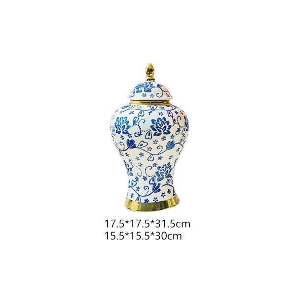 青と白の磁器ジンジャージャー収納瓶工芸品シノワズリ装飾花瓶卓上飾り