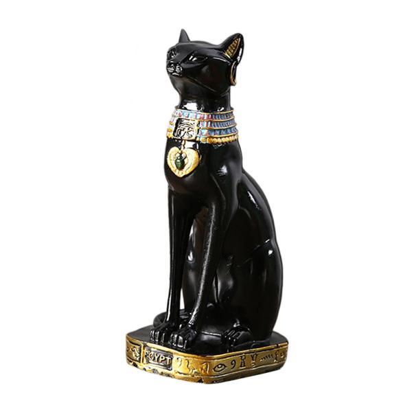 複製彫刻 ネックレスをしたバステト女神 猫 樹脂製 置物 美品 正規品 猫の女神バステト像 黒 動物 デスクトップ装飾 飾り 寝室 デスク