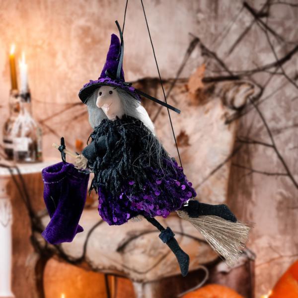 ハロウィン ほうきに乗った魔女のペンダント小道具 空飛ぶ魔女 壁飾り