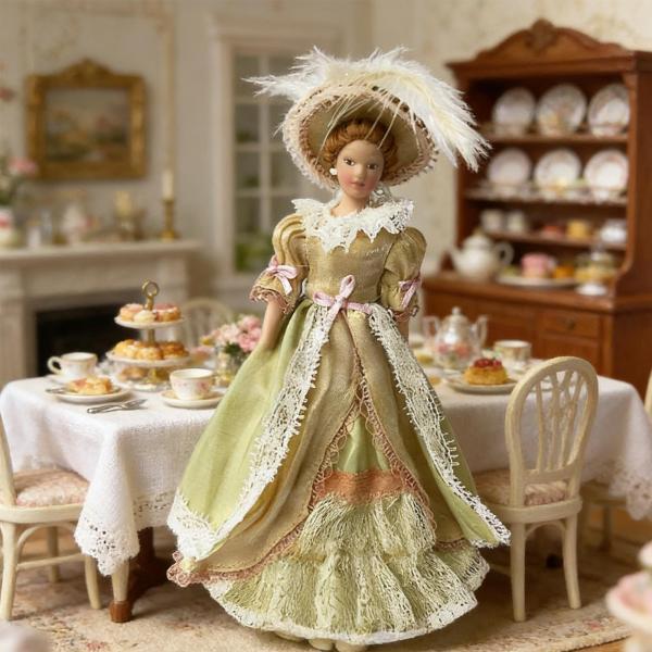 ハンドメイド　ミニチュアの女の子　4.5センチ ◇ 1/12スケール ミニチュア女フィギュア 女人形 ミニチュアシーン写真