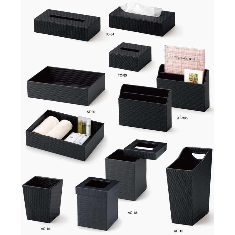 ティッシュケース（小） TC-85 / えいむ ホテル アメニティ レザータッチ ブラック |  | 02