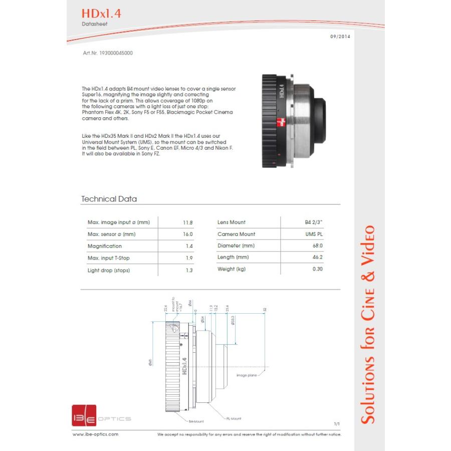 IB/E OPTICS HDx1.4 2/3型B4マウントENG HDレンズ - PL(UMS IB/E OPTICS HDx1.4 2/3型B4マウントENG HDレンズ - PL(UMS