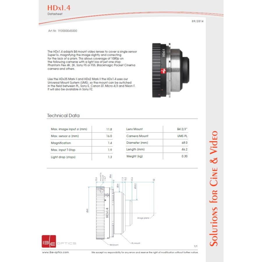 IB/E OPTICS HDx1.4 2/3型B4マウントENG HDレンズ - PL(UMS)マウントアダプター スーパー16mmイメージセンサー対応｜stkb｜02