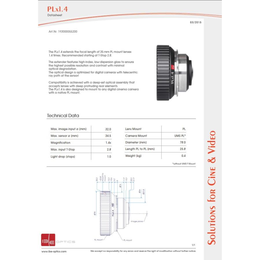 IB/E OPTICS PLx1.4 PLマウントレンズ 高性能エクステンダー｜stkb｜02