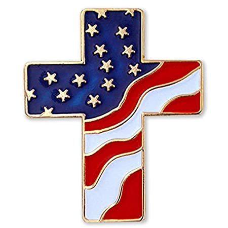 【正規販売店】 Enamel Patriotic Cross Flag American 特別価格PinMart's Lapel Back好評販売中 Magnetic with Pin ブローチ、ピンブローチ