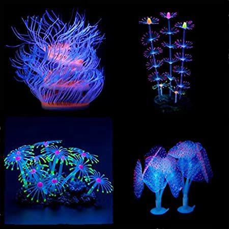 特別価格 Aquarium Fish Tank Ornament,Simulation Coral Plant Decorations Glowing Sili レイアウト用品