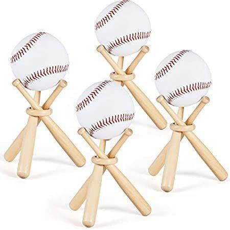 特別価格 Maitys 木製野球スタンドディスプレイホルダー 野球選手ファン向け 4セット ラッピング無料 超可爱の ミニ野球バットと木製サークル付き
