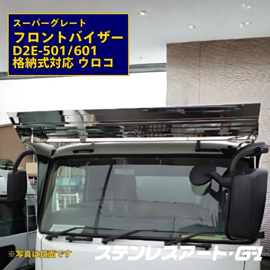 17スーパーグレート等　サイドミラーバイザー　鱗ステンレス2ピース T/S製 ふそう スーパーグレート フロントバイザー D2E ミラー 格納 式