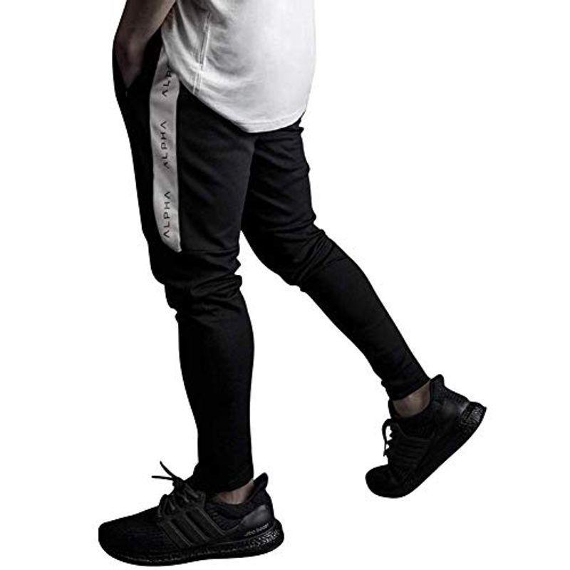 Musgneer(マスリエ) トレーニング ロングパンツ メンズ ジム スポーツウェア スリム フィット ジョガーパンツ ブラック&ホワイト